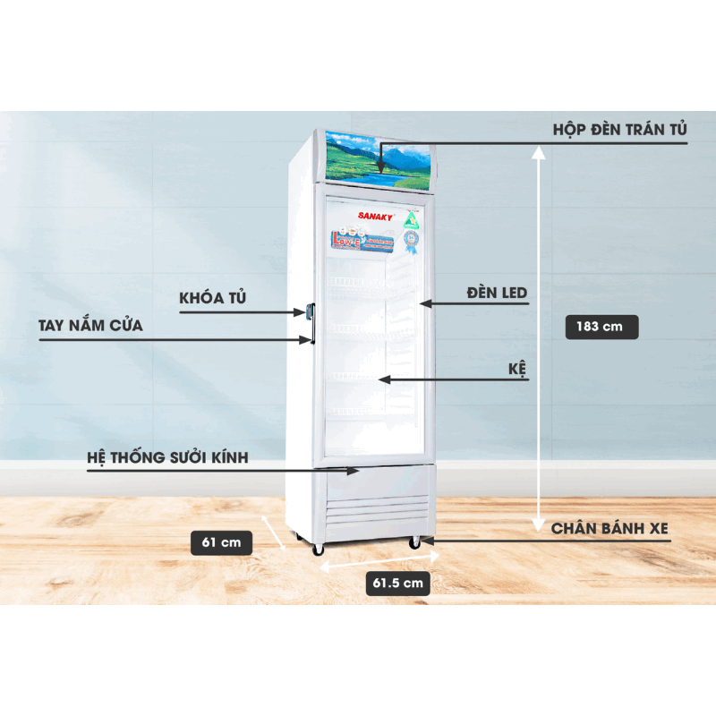 Tủ mát Sanaky inverter 308 lít VH-308K3L 1 cánh, dàn nhôm